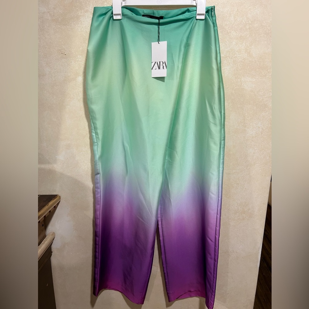 Zara Ombre Wide Leg Pants in Mint Green to Purple